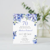 Blue Floral 70. Geburtstag Einladung (Stehend Vorderseite)