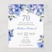 Blue Floral 70. Geburtstag Einladung (Vorderseite)