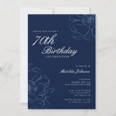 Blue Floral 70. Geburtstagsparty Einladung (Vorderseite)