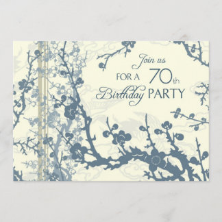 Blue Floral 70. Geburtstagsparty Einladungskarten