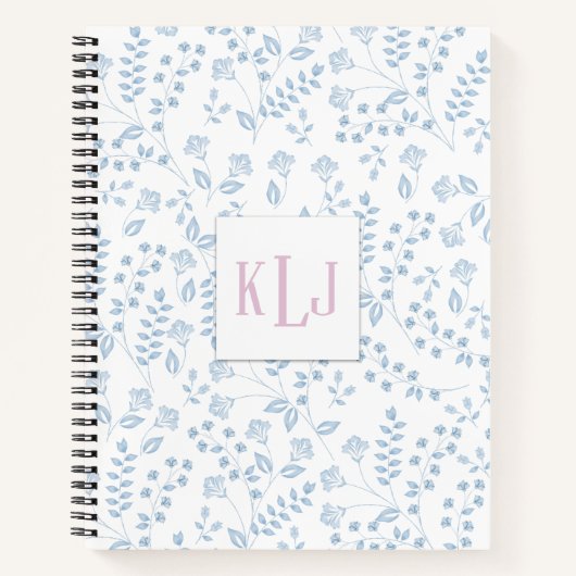 Blue Floral 8.5" x 11" Spiral Notebook Notizblock (Vorderseite)