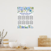 Blue Floral 8-Tisch Hochzeitskarte Poster (Küche)