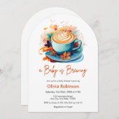 Blue Floral A Baby ist das Brechen der Coffee Baby Einladung (Vorne/Hinten)