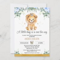 Blue Floral A Little King Lion Baby Dusche