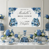 Blue Floral A New Chapter Brautparty Banner