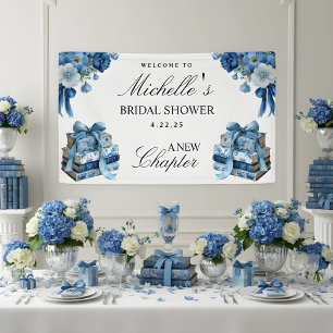 Blue Floral A New Chapter Brautparty Banner