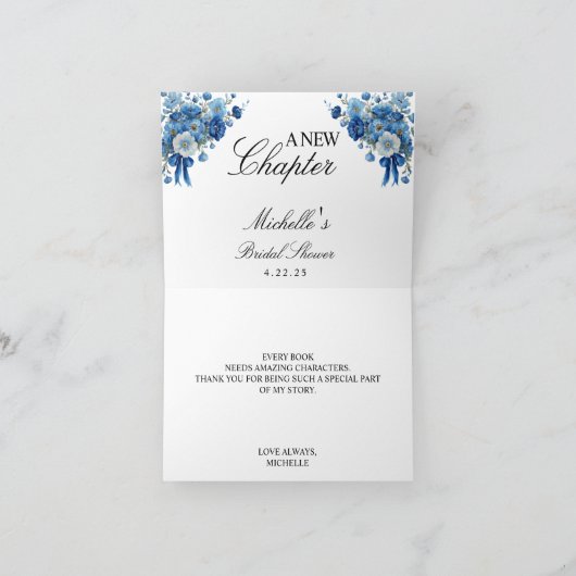 Blue Floral A New Chapter Brautparty Dankeskarte (Innenseite)