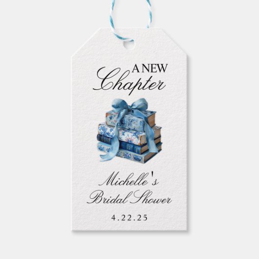 Blue Floral A New Chapter Brautparty Geschenkanhänger (Vorderseite)
