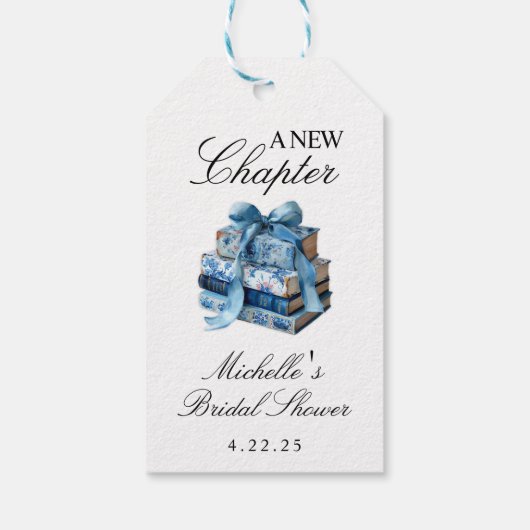 Blue Floral A New Chapter Brautparty Geschenkanhänger (Rückseite)
