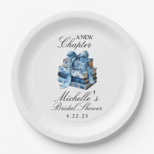Blue Floral A New Chapter Brautparty Pappteller (Vorderseite)