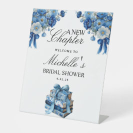 Blue Floral A New Chapter Brautparty Sign Sockelschild