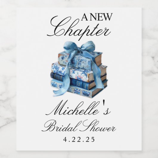 Blue Floral A New Chapter Brautparty Weinetikett (Einzelnes Label)