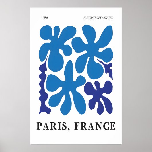 Blue Floral Abstract Art Print 1950s Paris Poster (Vorne)