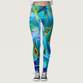 Blue Floral Abstrakt Art Leggings