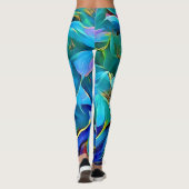 Blue Floral Abstrakt Art Leggings (Rückseite)