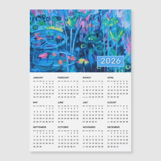 Blue Floral Abstrakt Magnetic Calendar 2026 Magnetkarte (Vorderseite)