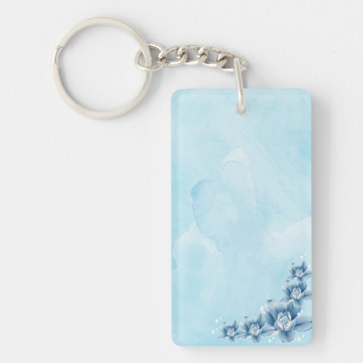 Blue Floral Acrylic Charm Schlüsselanhänger (Vorderseite)