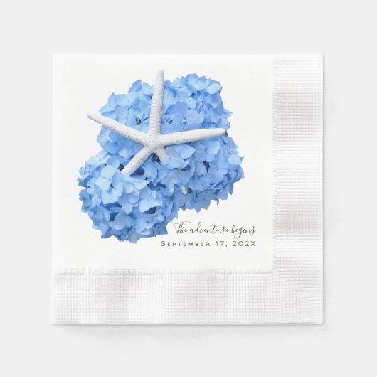 Blue Floral Adventure Begins Hochzeiten von Napkin Serviette (Vorderseite)