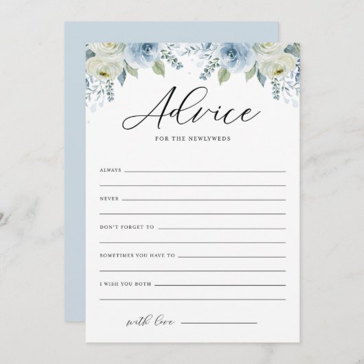 Blue Floral Advice for Newlyweds Einladung (Vorne/Hinten)