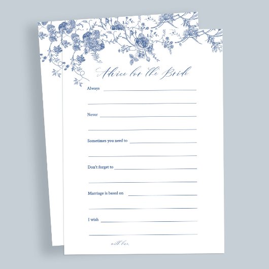 Blue Floral Advice for the Bride Cards Einladung
