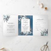 Blue Floral All in One Wedding with UAWG Dreifach Gefaltete Einladung (Innenseite)