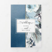 Blue Floral All in One Wedding with UAWG Dreifach Gefaltete Einladung (Cover)