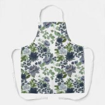 Blue Floral All-Over Print Apron