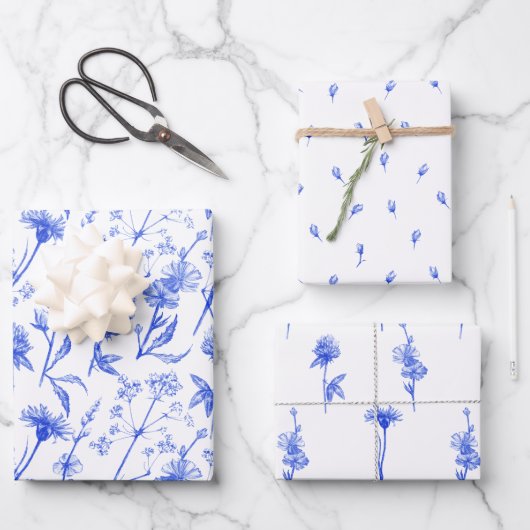 Blue Floral And Botanical Flowers Pattern Papers Geschenkpapier Set (Vorderseite)