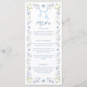 Blue Floral and Bow Bridal Shower Menükarte (Vorderseite)