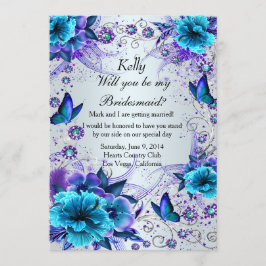 Blue Floral and Butterfly Bridesmaid Card Einladung
