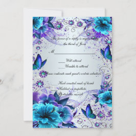 Blue Floral and Butterfly Response Card RSVP Karte