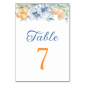 Blue Floral and Lemon Wedding Tischnummer (Rückseite)