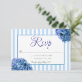 Blue Floral and Stripe RSVP Card (Stehend Vorderseite)