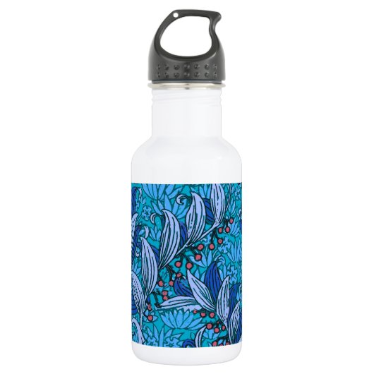 Blue Floral Antique Boho Moderne Edelstahlflasche (Vorderseite)
