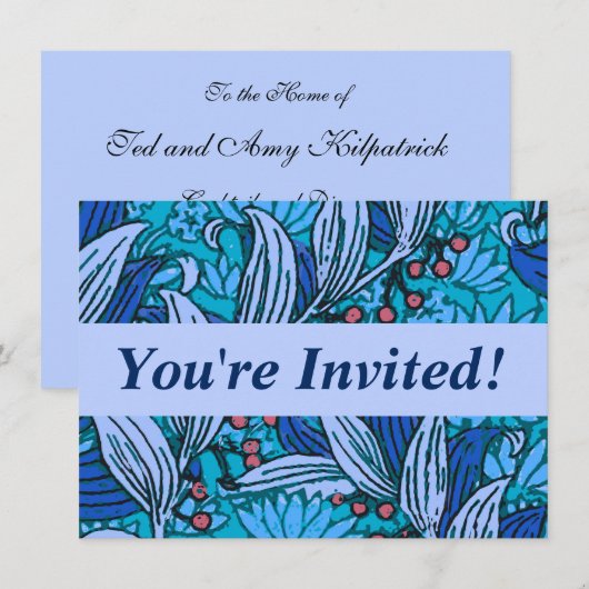 Blue Floral Antique Boho Moderne Einladung (Vorne/Hinten)