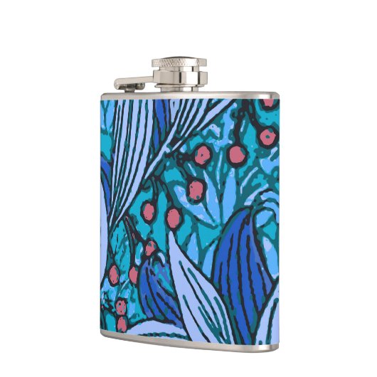 Blue Floral Antique Boho Moderne Flachmann (Links)