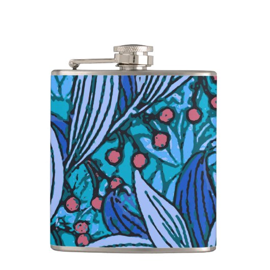 Blue Floral Antique Boho Moderne Flachmann (Vorderseite)