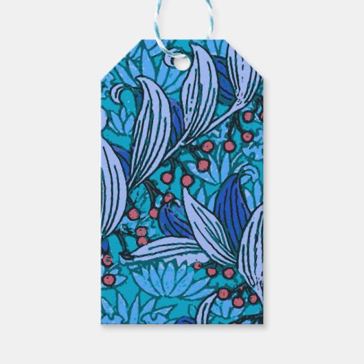 Blue Floral Antique Boho Moderne Geschenkanhänger (Vorderseite)