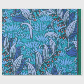Blue Floral Antique Boho Moderne Geschenkpapier (Flach)