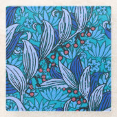 Blue Floral Antique Boho Moderne Glasuntersetzer (Vorderseite)