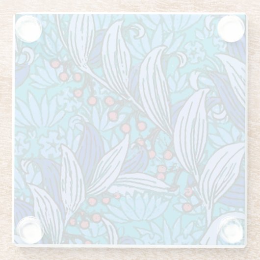 Blue Floral Antique Boho Moderne Glasuntersetzer (Rückseite)