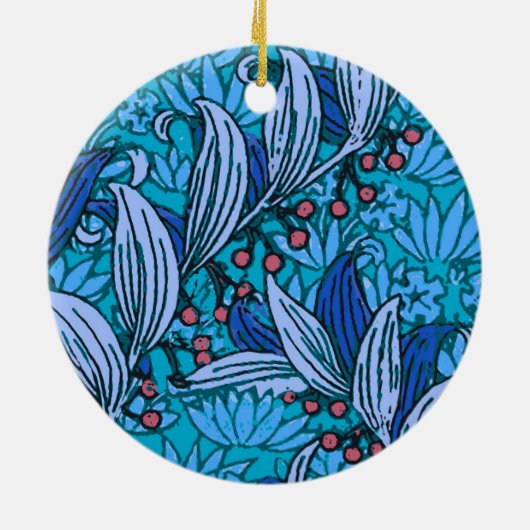 Blue Floral Antique Boho Moderne Keramikornament (Hinten)