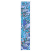 Blue Floral Antique Boho Moderne Kurzer Tischläufer (Vorderseite)