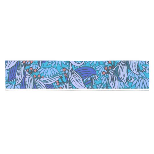 Blue Floral Antique Boho Moderne Kurzer Tischläufer (Horizontal)