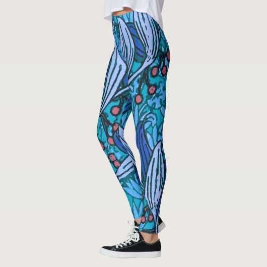 Blue Floral Antique Boho Moderne Leggings (Links)