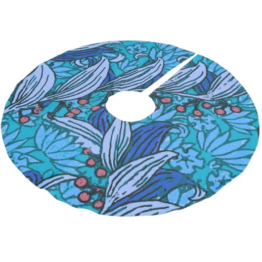 Blue Floral Antique Boho Moderne Polyester Weihnachtsbaumdecke (Schrägansicht)