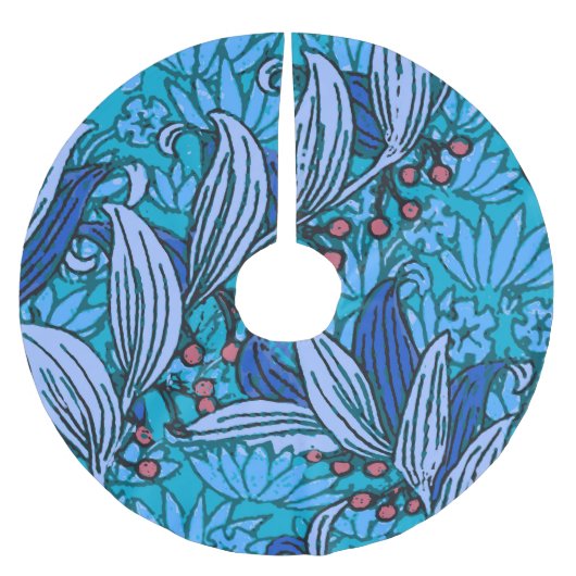 Blue Floral Antique Boho Moderne Polyester Weihnachtsbaumdecke (Vorderseite)