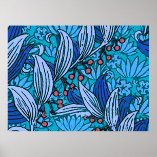 Blue Floral Antique Boho Moderne Poster
