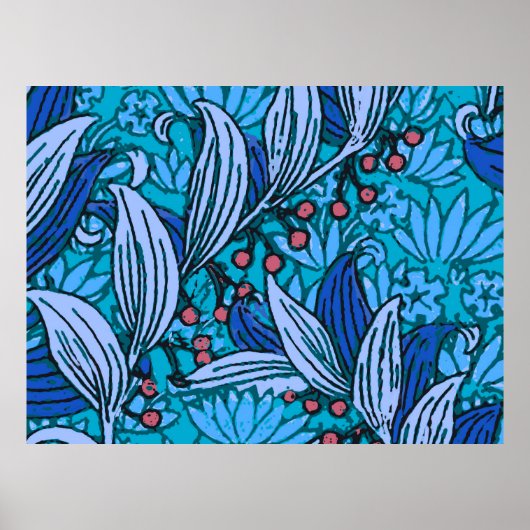 Blue Floral Antique Boho Moderne Poster (Vorne)