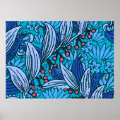 Blue Floral Antique Boho Moderne Poster (Vorne)